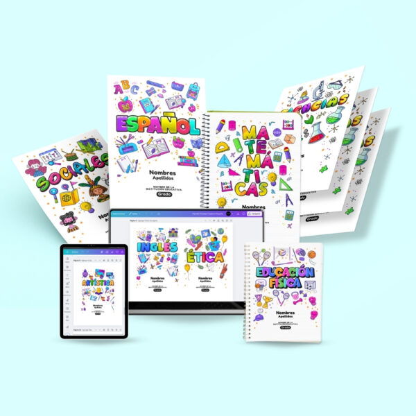 Pack de Plantillas Editables en Canva de Portadas Escolares para Cuadernos - 12 Materias