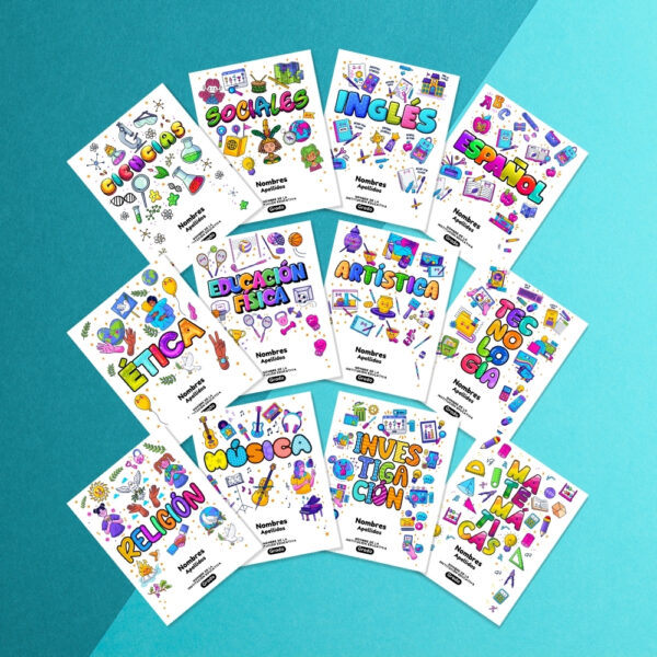 Pack de Plantillas Editables en Canva de Portadas Escolares para Cuadernos - 12 Materias - Image 2